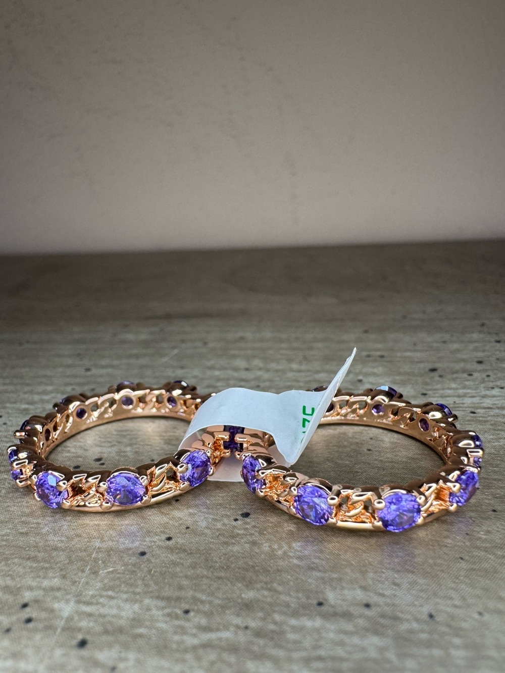 Bomb Party Set of 2 Rose Gold Purple Topaz CZ Plated Size 8 Rings